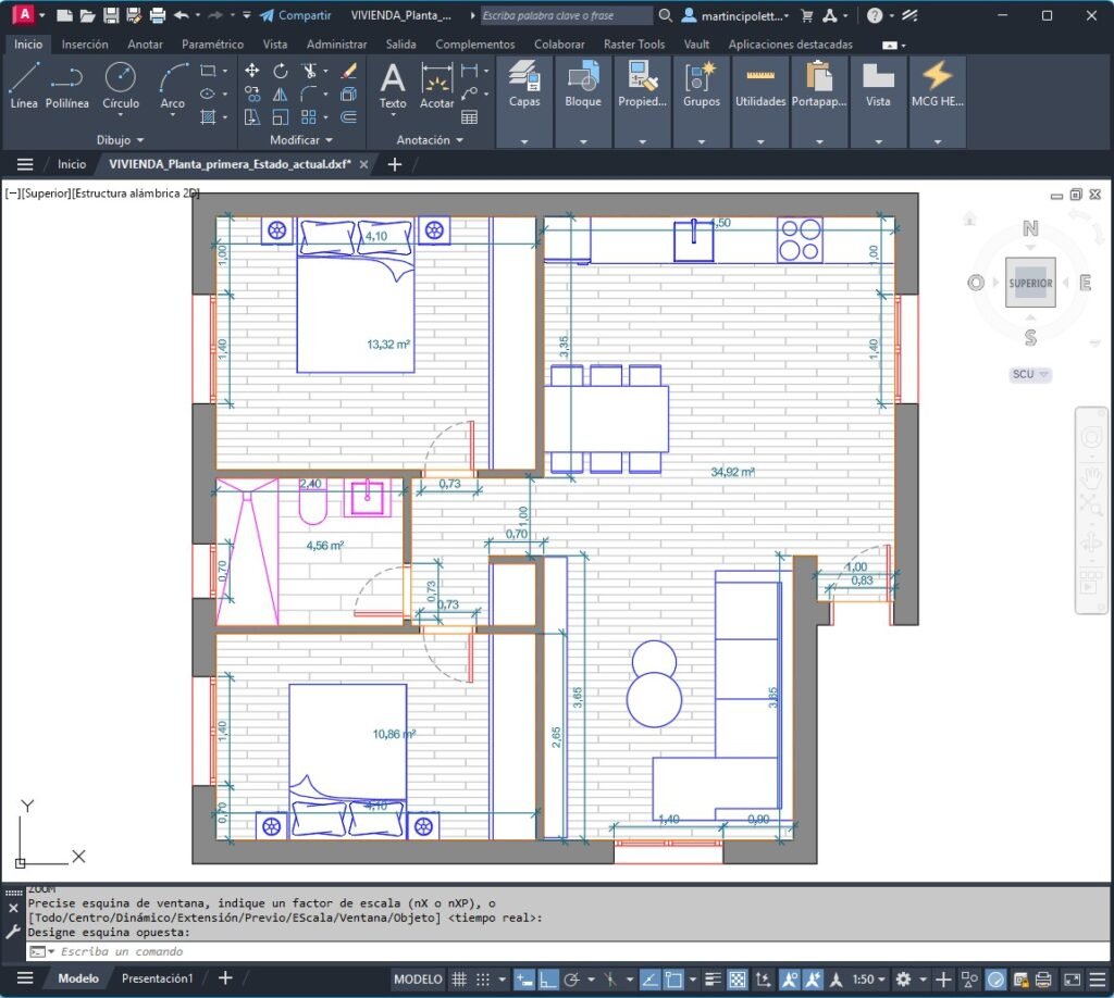 Plano CAD exportado desde CROQIO y preparado para continuar trabajando